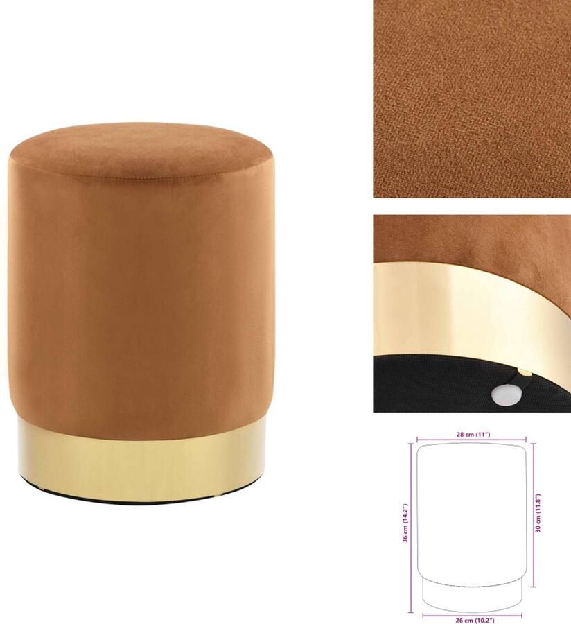 VidaXL Kruk Krukken Voetbank Voetbanken Kruk fluweel bruin en goudkleurig