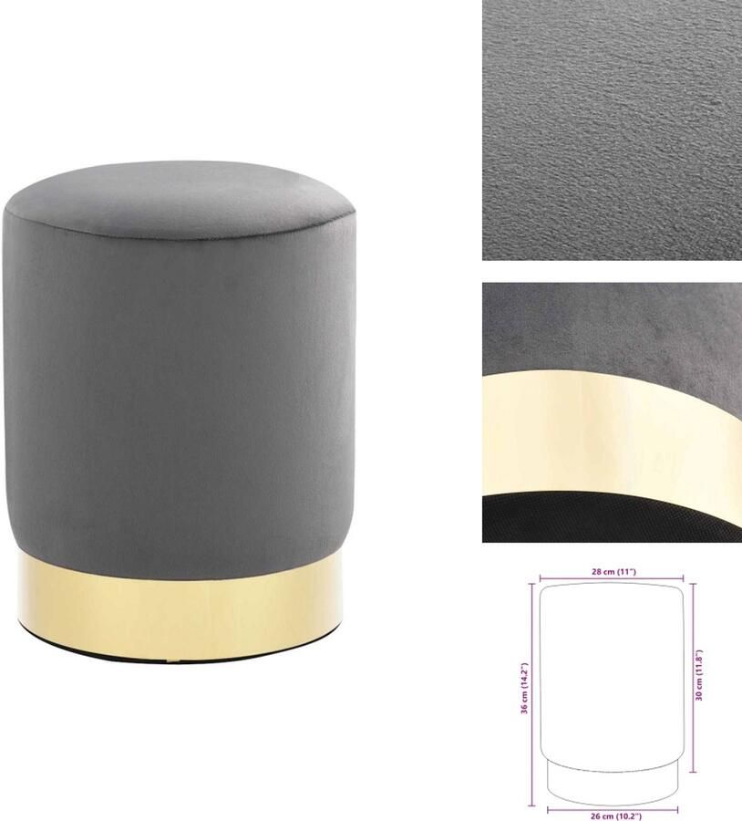 VidaXL Kruk Krukken Voetbank Voetbanken Kruk fluweel donkergrijs en goudkleurig