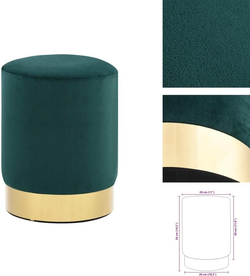 VidaXL Kruk Krukken Voetbank Voetbanken Kruk fluweel donkergroen en goudkleurig
