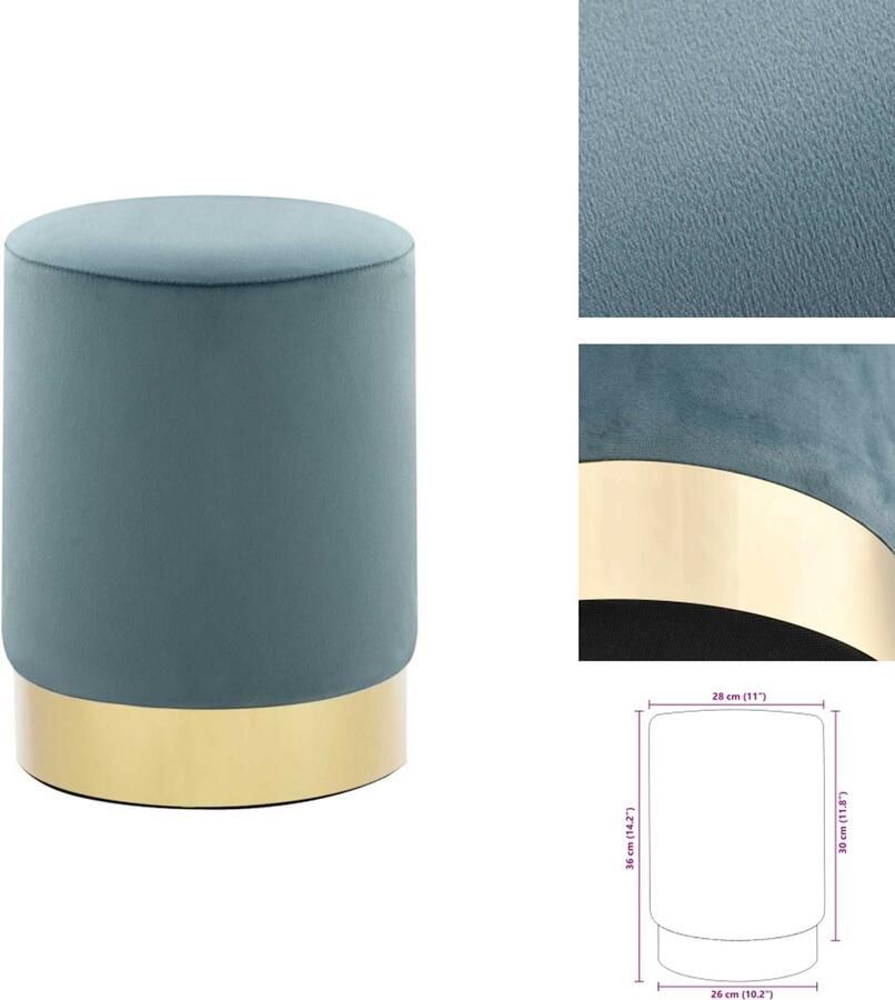 VidaXL Kruk Krukken Voetbank Voetbanken Kruk fluweel lichtblauw en goudkleurig
