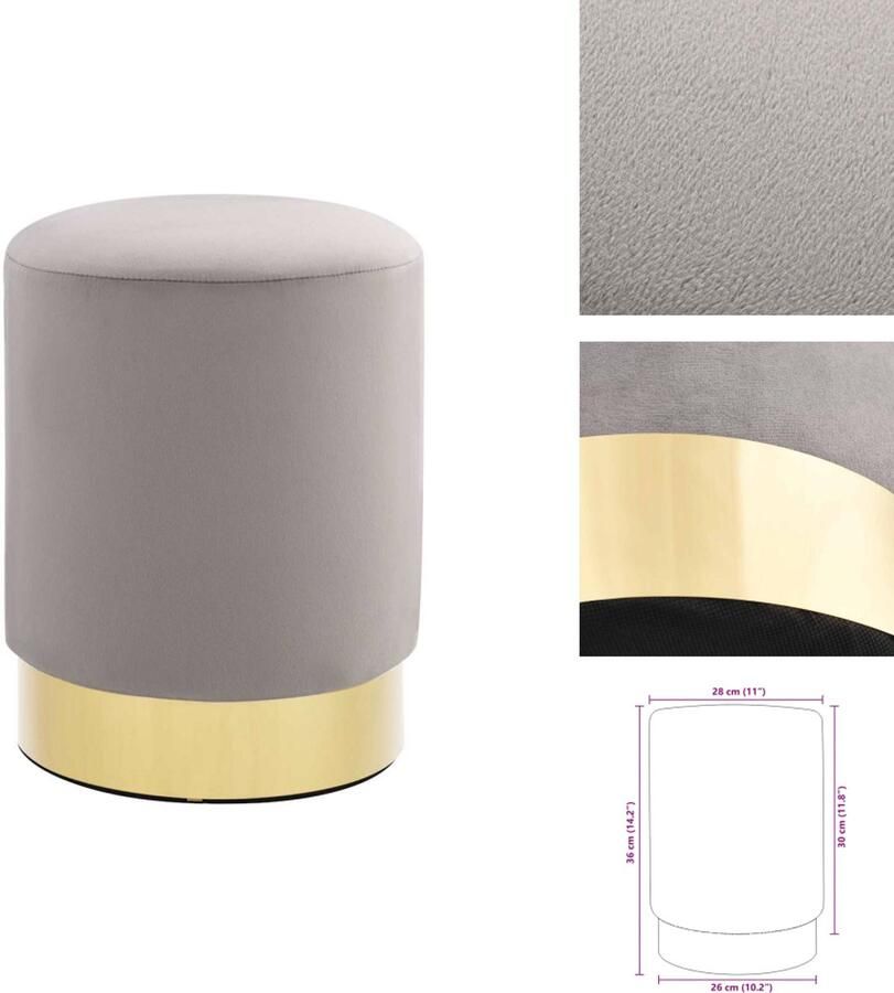 VidaXL Kruk Krukken Voetbank Voetbanken Kruk fluweel lichtgrijs en goudkleurig