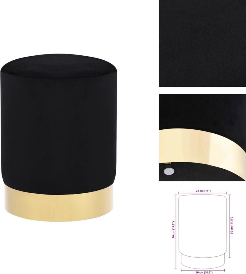 VidaXL Kruk Krukken Voetbank Voetbanken Kruk fluweel zwart en goudkleurig