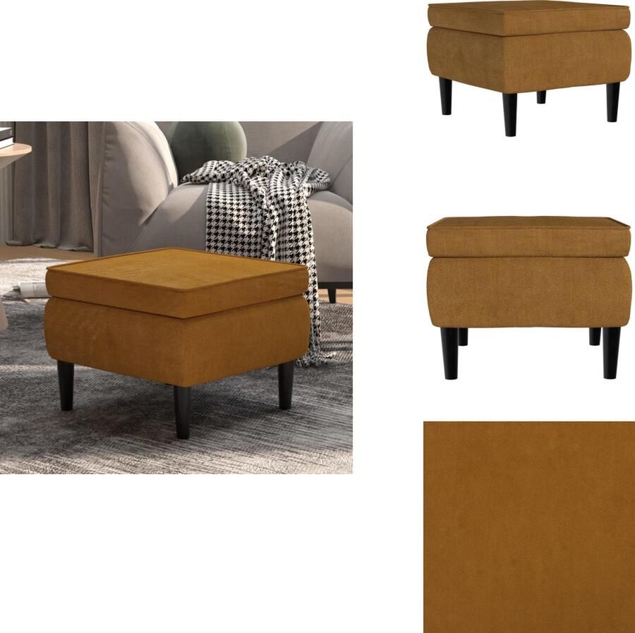 VidaXL voetenbank charmante kruk bruin fluweel 55 x 54.5 x 42 cm ronde houten poten Krukje