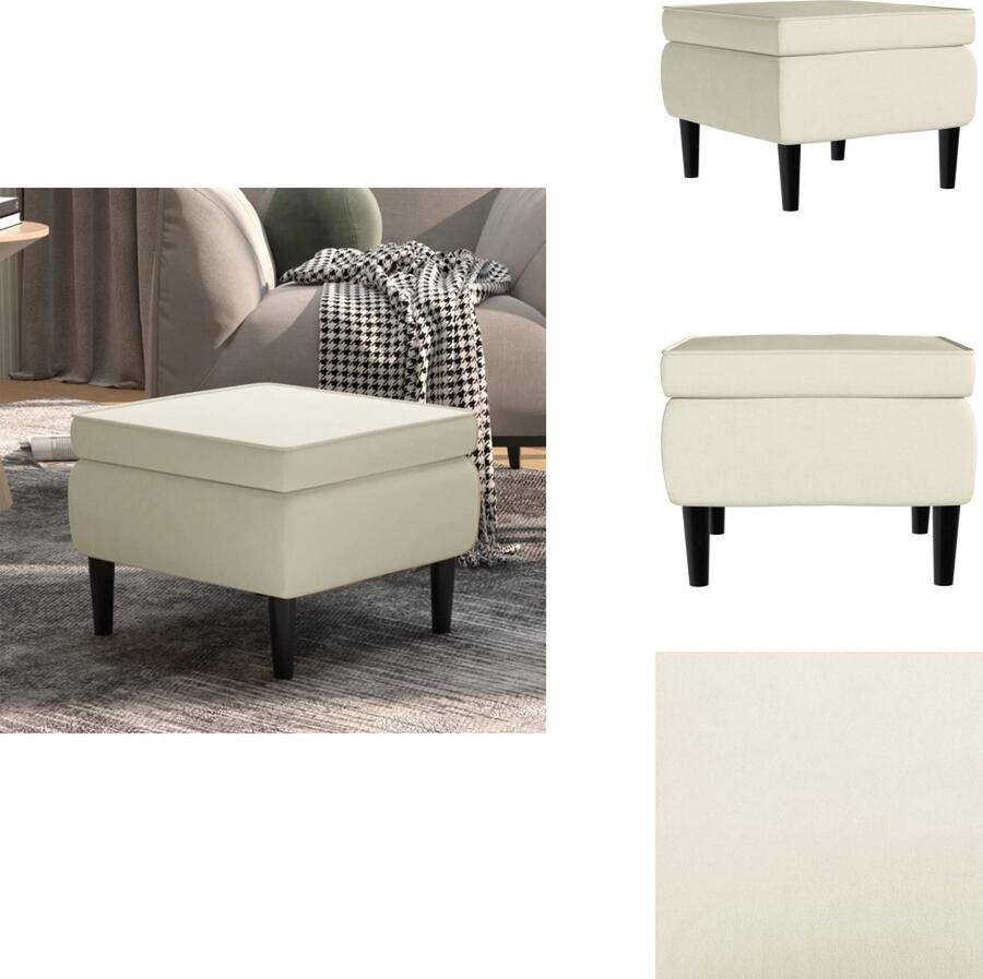 VidaXL Charmante Kruk Voetenbank Crème fluweel 55 x 54.5 x 42 cm Met houten poten Krukje