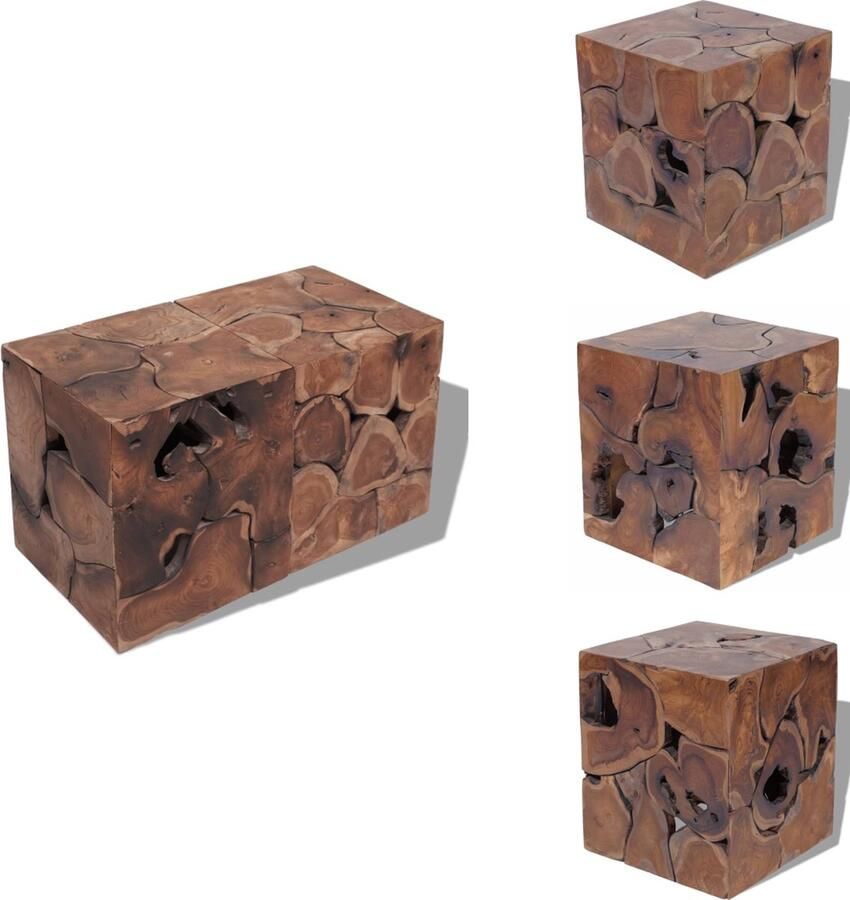 VidaXL Krukken Massief Teakhout 40x40x45cm Handgemaakt Retro Stijl Levering 2 Stuks Krukje - Foto 3