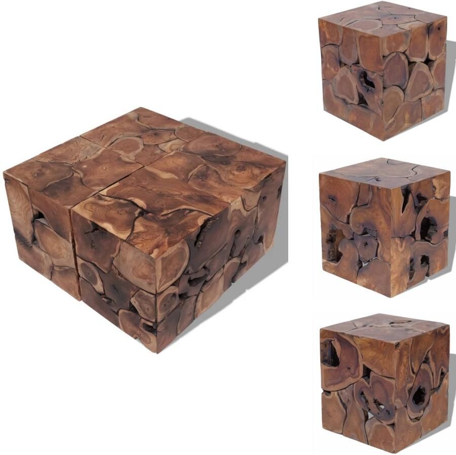 VidaXL Krukken Massief Teakhout 40x40x45cm Handgemaakt Retro Stijl Levering 2 Stuks Krukje