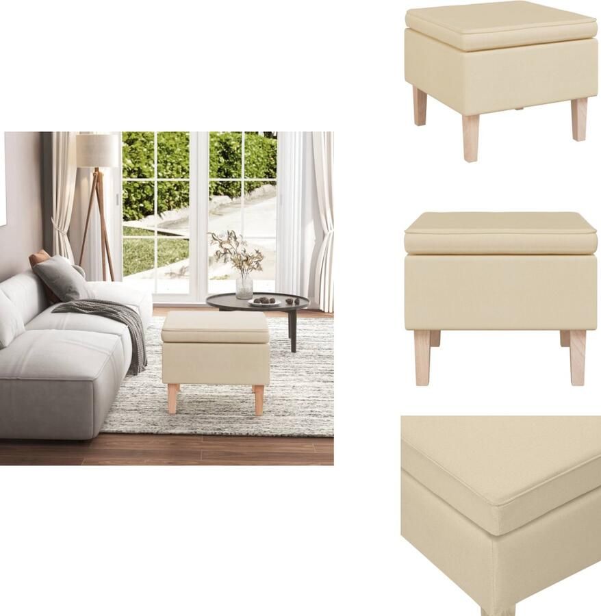 VidaXL charmante kruk voetenbank 55x54.5x42 cm crème stof rubberwood poten Krukje
