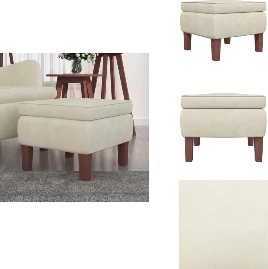 VidaXL Kruk Krukken Voetenbank Voetensteun Kruk met houten poten fluweel crèmekleurig