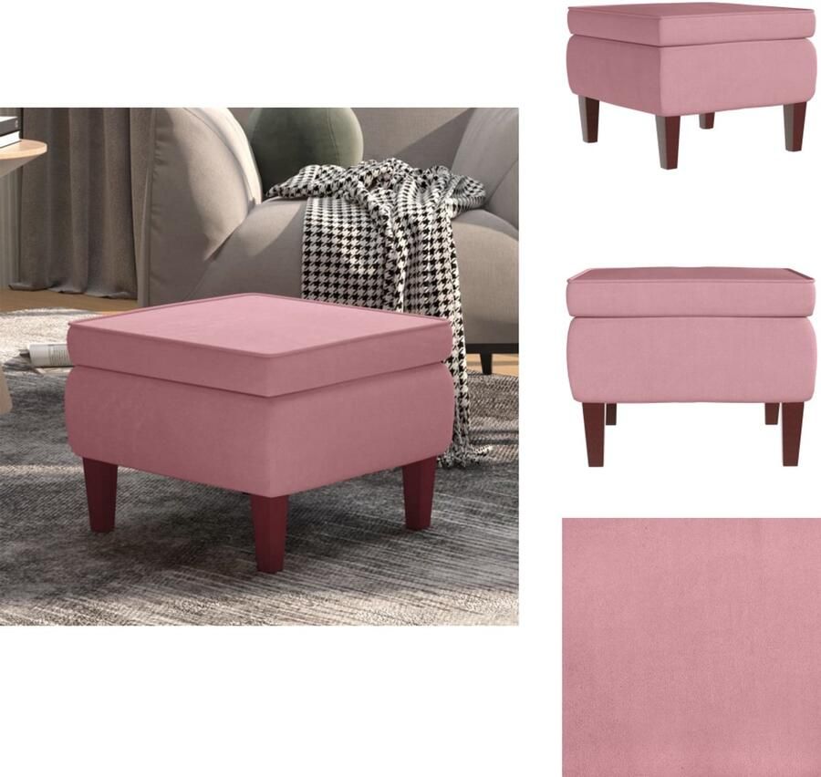 VidaXL Kruk Krukken Voetenbank Voetensteun Kruk met houten poten fluweel roze - Foto 2