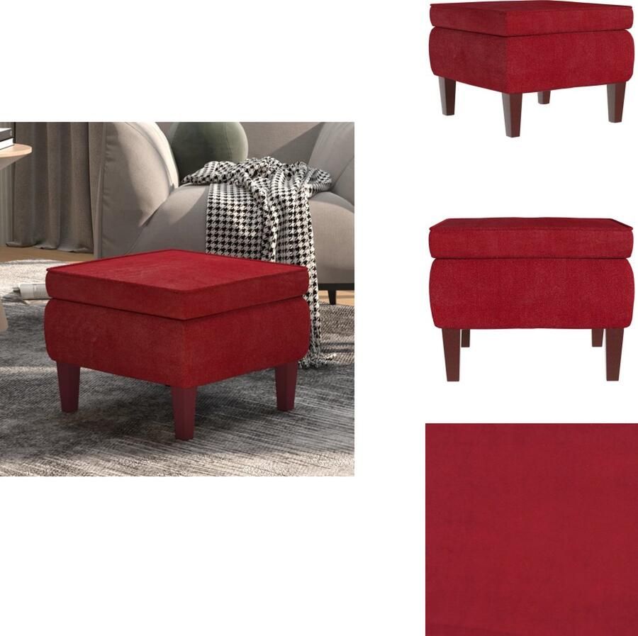 VidaXL Kruk Krukken Voetenbank Voetensteun Kruk met houten poten fluweel wijnrood