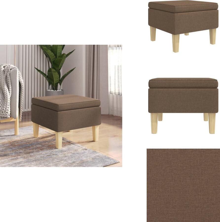 VidaXL Charmante kruk Voetenbank Bruin Stof Rubberwood 55 x 54.5 x 42 cm Krukje