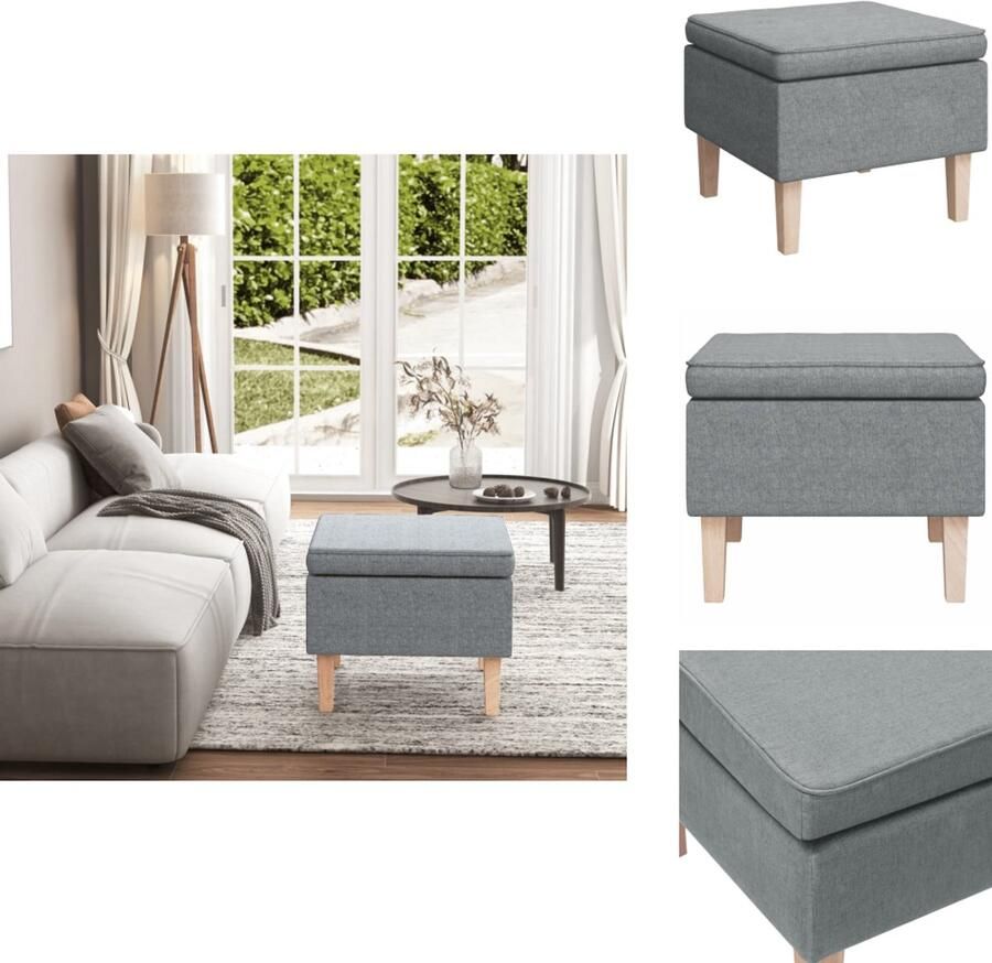 VidaXL Voetenbank Lichtgrijs Stof 55 x 54.5 x 42 cm Vierkante Houten Poten Krukje - Foto 2