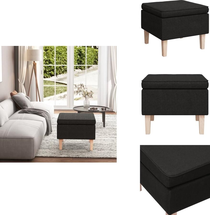 VidaXL Kruk Charmant Voetenbank Zwart 55 x 54.5 x 42 cm 100% polyester Rubberwood Krukje - Foto 2
