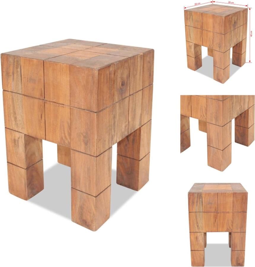 VidaXL Kruk Massief Gerecycled Hout 28 x 28 x 40 cm Handgemaakt Krukje - Foto 2