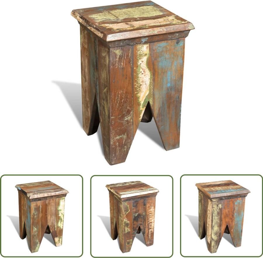 VidaXL Kruk Massief Gerecycled Hout Handgemaakt Houten Kruk Vintage Kruk Retro Kruk Industriële Kruk Gerecycled Hout Multifunctionele Kruk Salontafel Eetkamerstoel