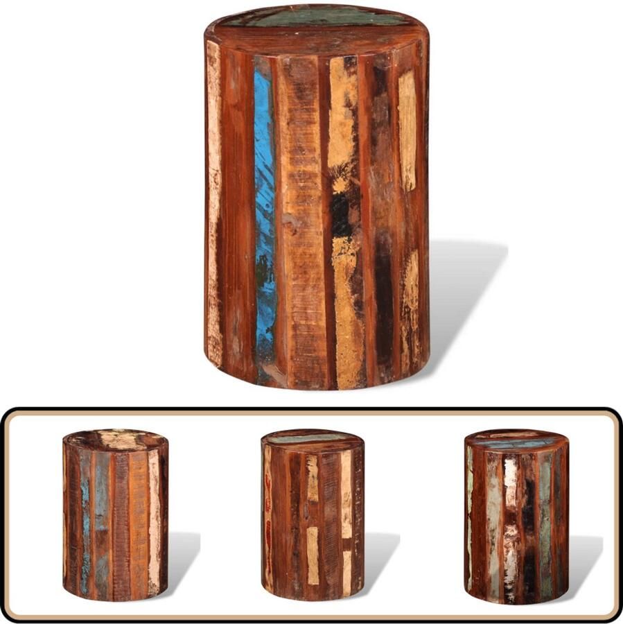 VidaXL Kruk Massief Gerecycled Hout Handgemaakt Houten Krukje Vintage Krukje Antiek Krukje Gerecycled Hout Meubilair Salontafel Barkruk