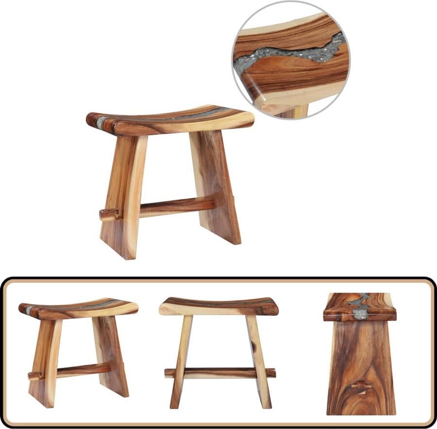 VidaXL Kruk Massief Suarhout en Polyresin 50x30x45 cm Suarhout Kruk Houten Kruk Vintage Kruk Design Kruk Handgemaakte Kruk