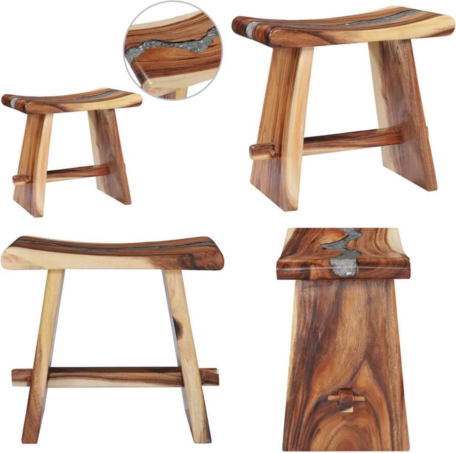 VidaXL Kruk massief suarhout en polyresin Kruk Krukken Badkamerkruk Badkamerkrukken