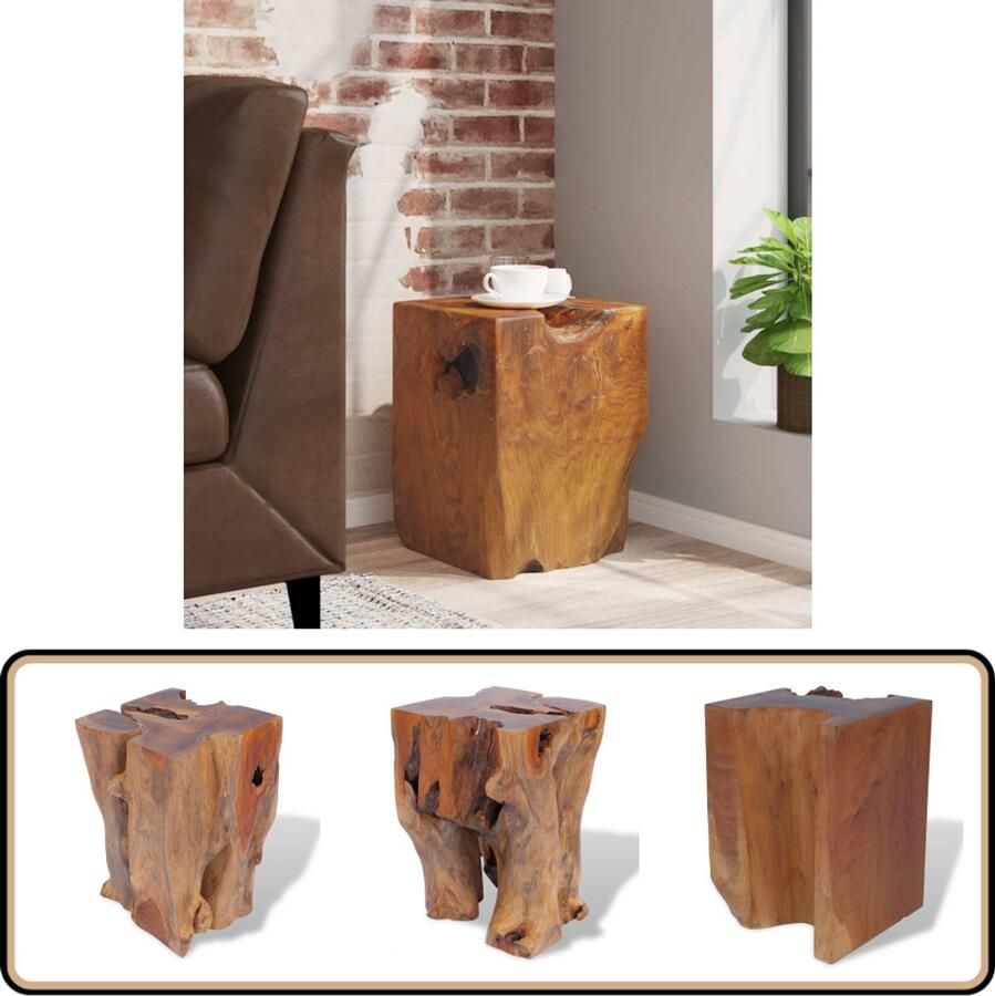 VidaXL Kruk Massief Teakhout 30x30x40 cm Bruin Houten Kruk Teak Kruk Vintage Kruk Industriële Kruk Stoere Kruk