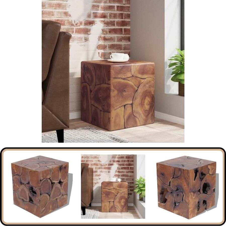 VidaXL Kruk Massief Teakhout 40x40x45 cm Bruin Retro Kruk Teak Kruk Vintage Kruk Bruine Kruk Handgemaakte Kruk