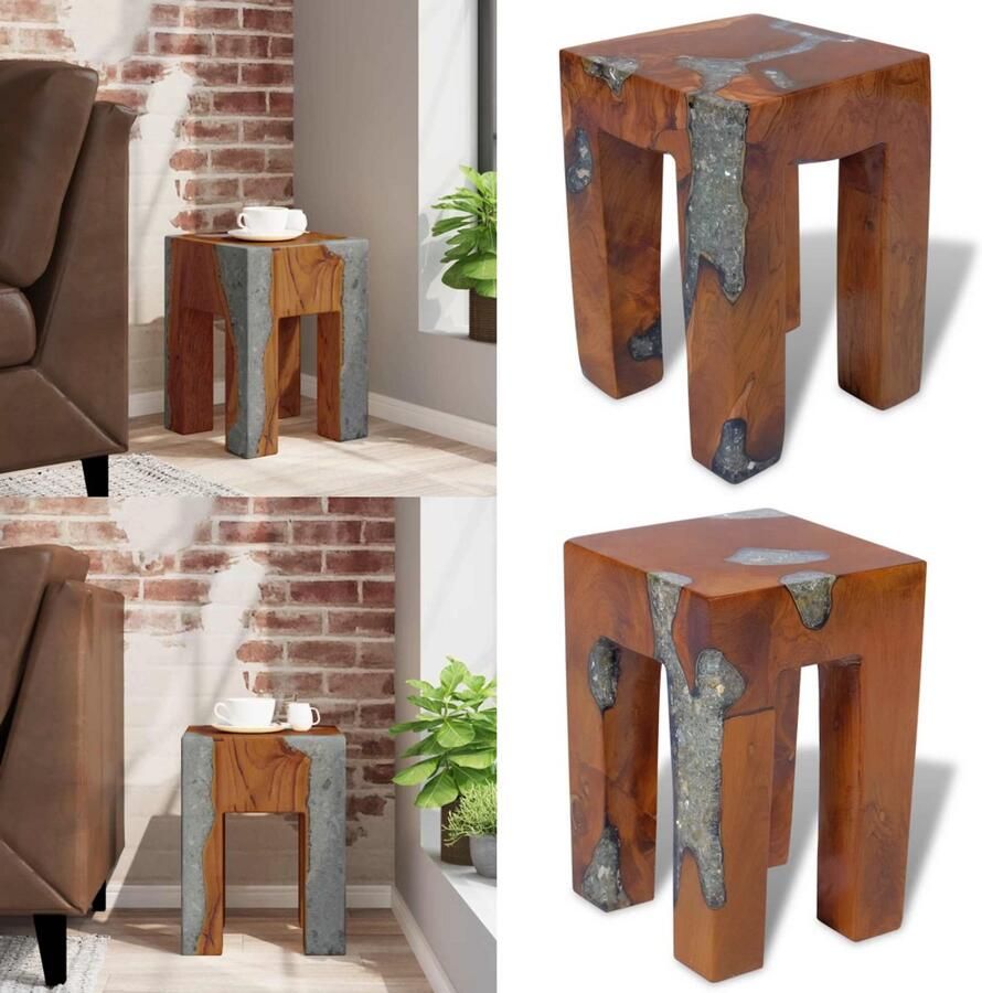 VidaXL Kruk massief teakhout en hars Kruk Krukken Krukje Krukjes - Foto 2