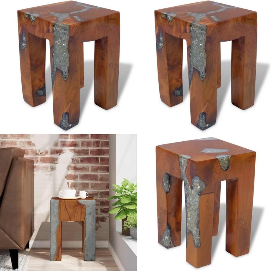 VidaXL Kruk massief teakhout en hars Kruk Krukken Krukje Krukjes