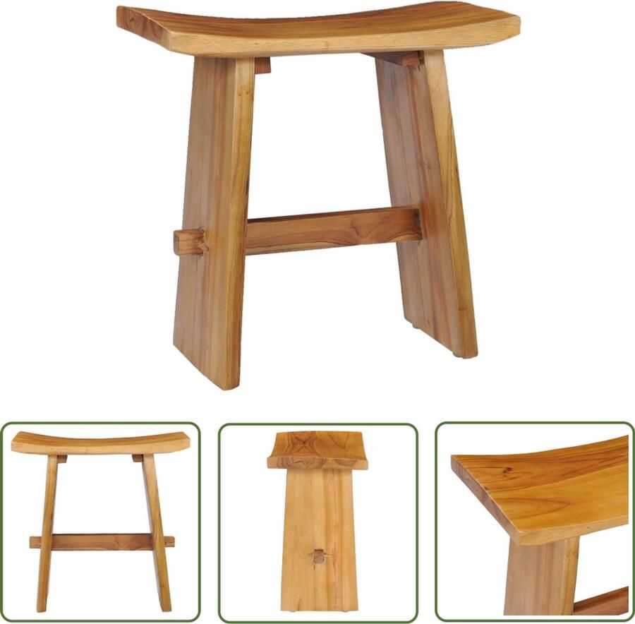 VidaXL Kruk Massief Teakhout Handgemaakt 50 cm TeaKhout Kruk Houten Kruk Vintage Kruk Handgemaakte Kruk Teak Meubilair Binnenmeubels