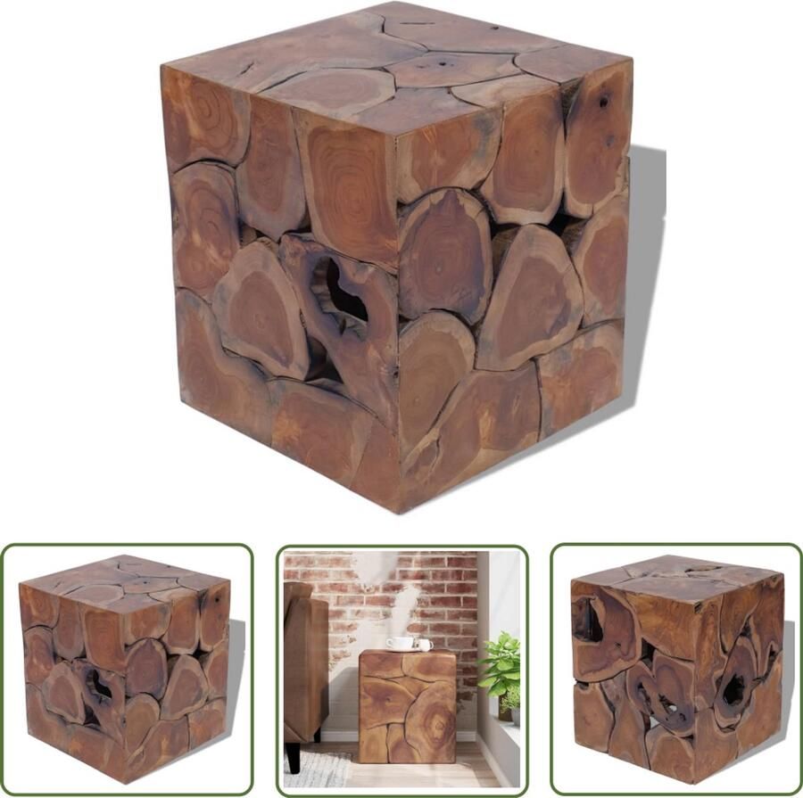 VidaXL Kruk Massief Teakhout 40x40x45 cm Bruin Retro Kruk Teak Kruk Vintage Kruk Bruine Kruk Handgemaakte Kruk - Foto 2