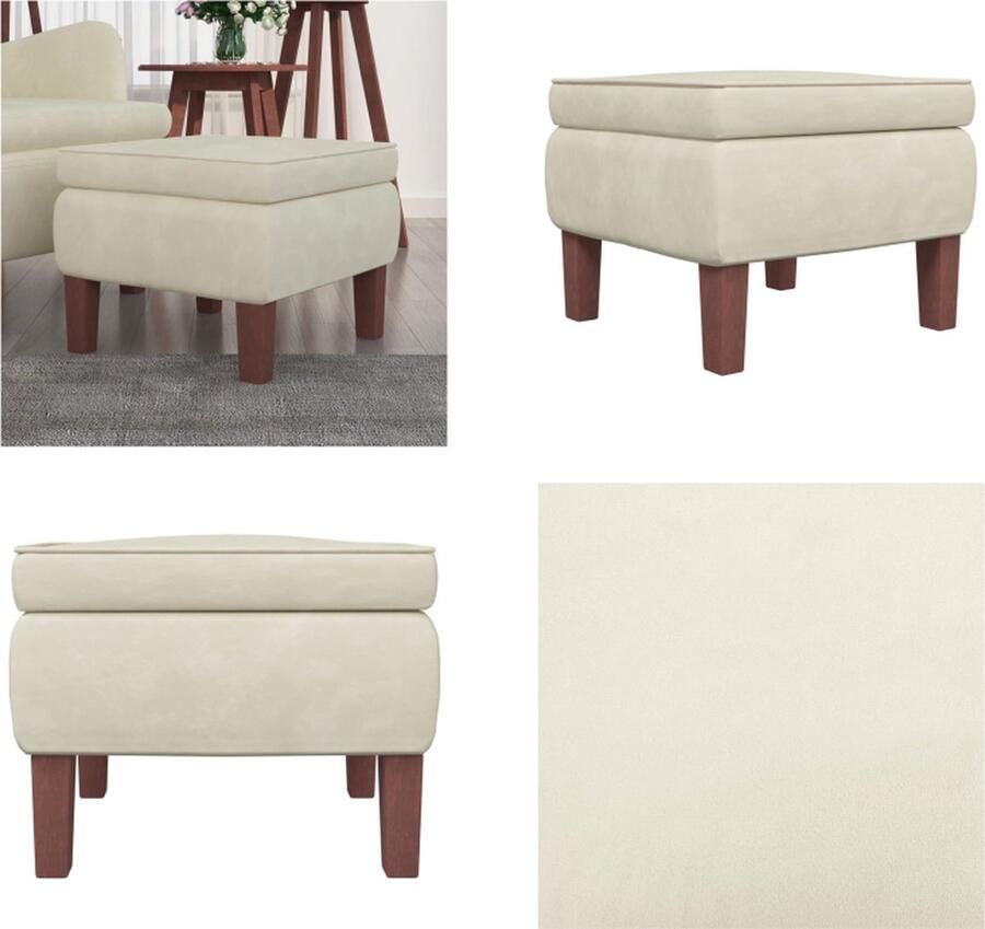 VidaXL Kruk met houten poten fluweel crèmekleurig Kruk Krukken Voetenbank Voetensteun