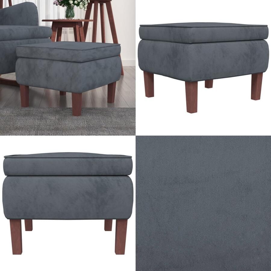 VidaXL Kruk met houten poten fluweel donkergrijs Kruk Krukken Voetenbank Voetensteun