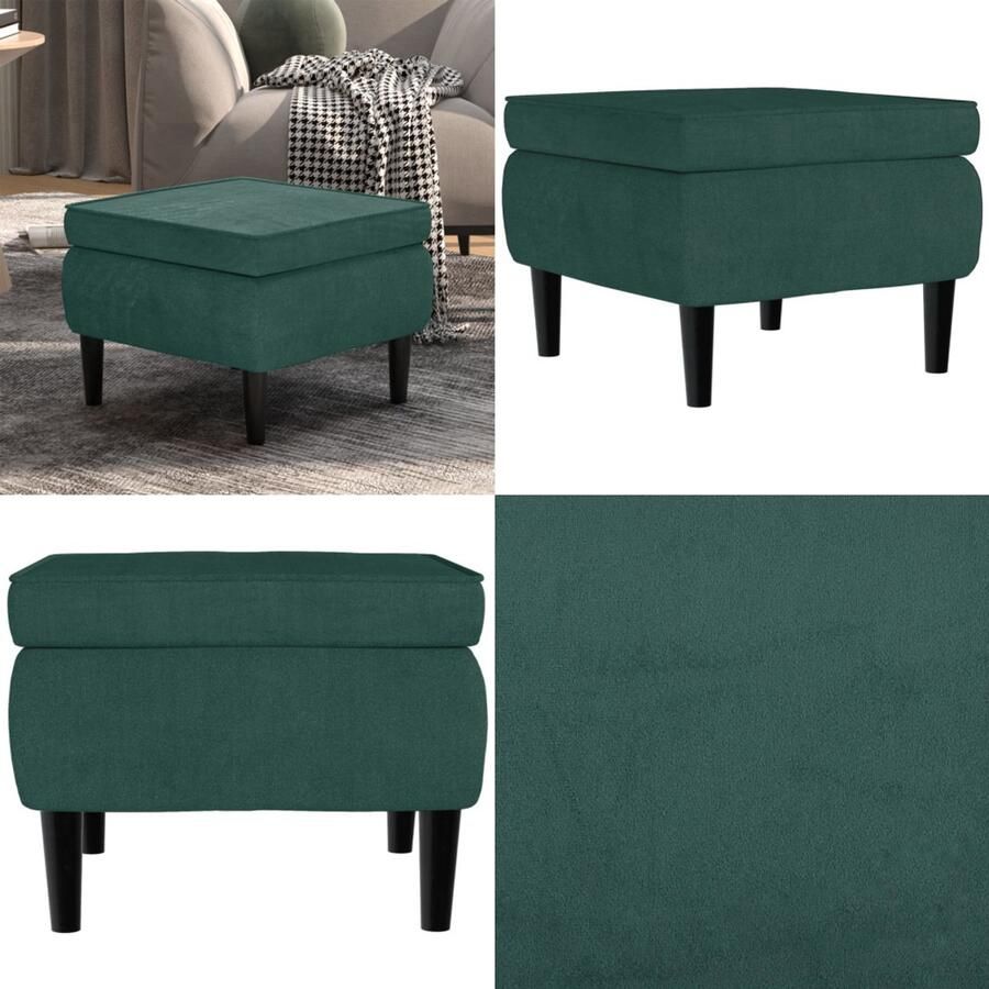 VidaXL Kruk met houten poten fluweel donkergroen Kruk Krukken Voetenbank Voetensteun