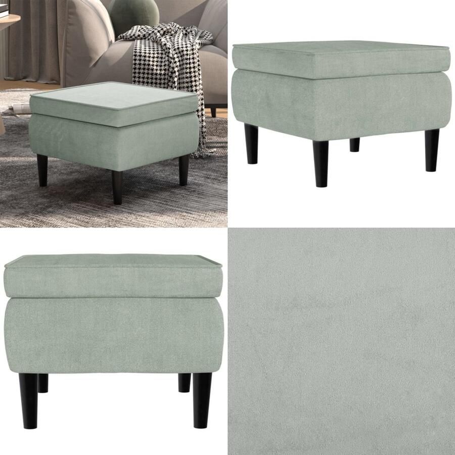 VidaXL Kruk met houten poten fluweel lichtgrijs Kruk Krukken Voetenbank Poef