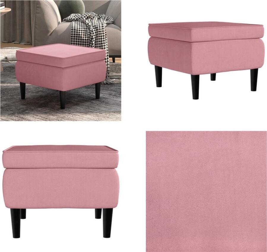 VidaXL Kruk met houten poten fluweel roze Kruk Krukken Voetenbank Poef