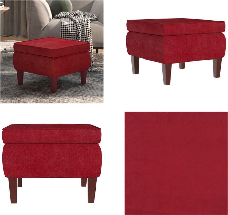 VidaXL Kruk met houten poten fluweel wijnrood Kruk Krukken Voetenbank Voetensteun - Foto 2