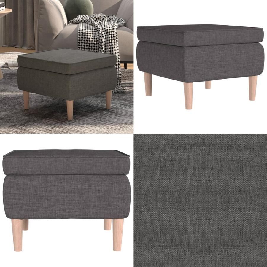 VidaXL Kruk met houten poten stof donkergrijs Kruk Krukken Voetenbank Voetensteun