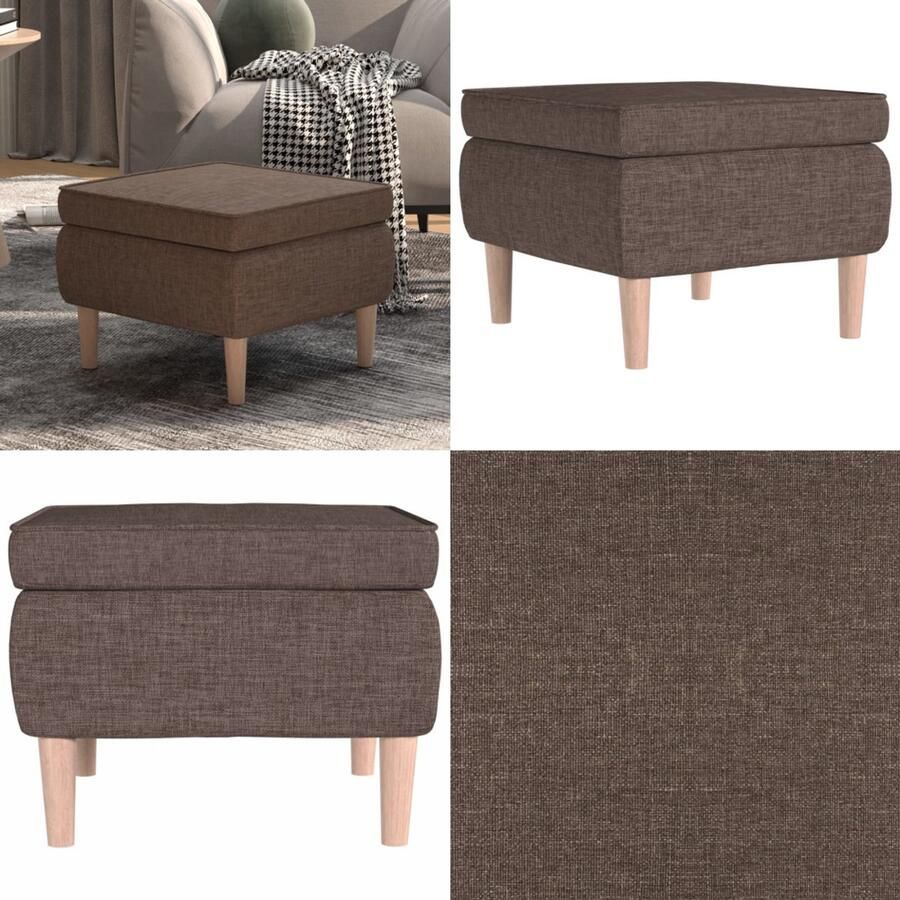 VidaXL Kruk met houten poten stof taupe Kruk Krukken Voetenbank Poef