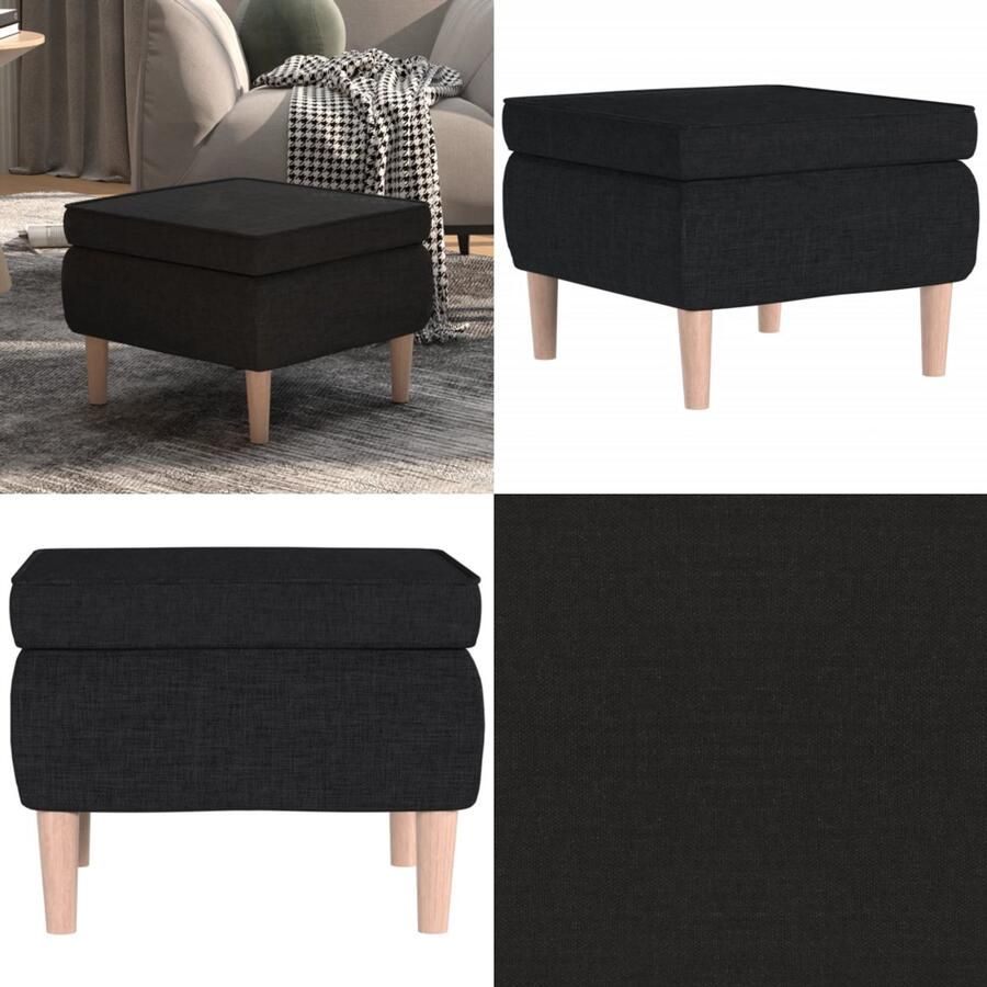 VidaXL Kruk met houten poten stof zwart Kruk Krukken Voetenbank Voetensteun