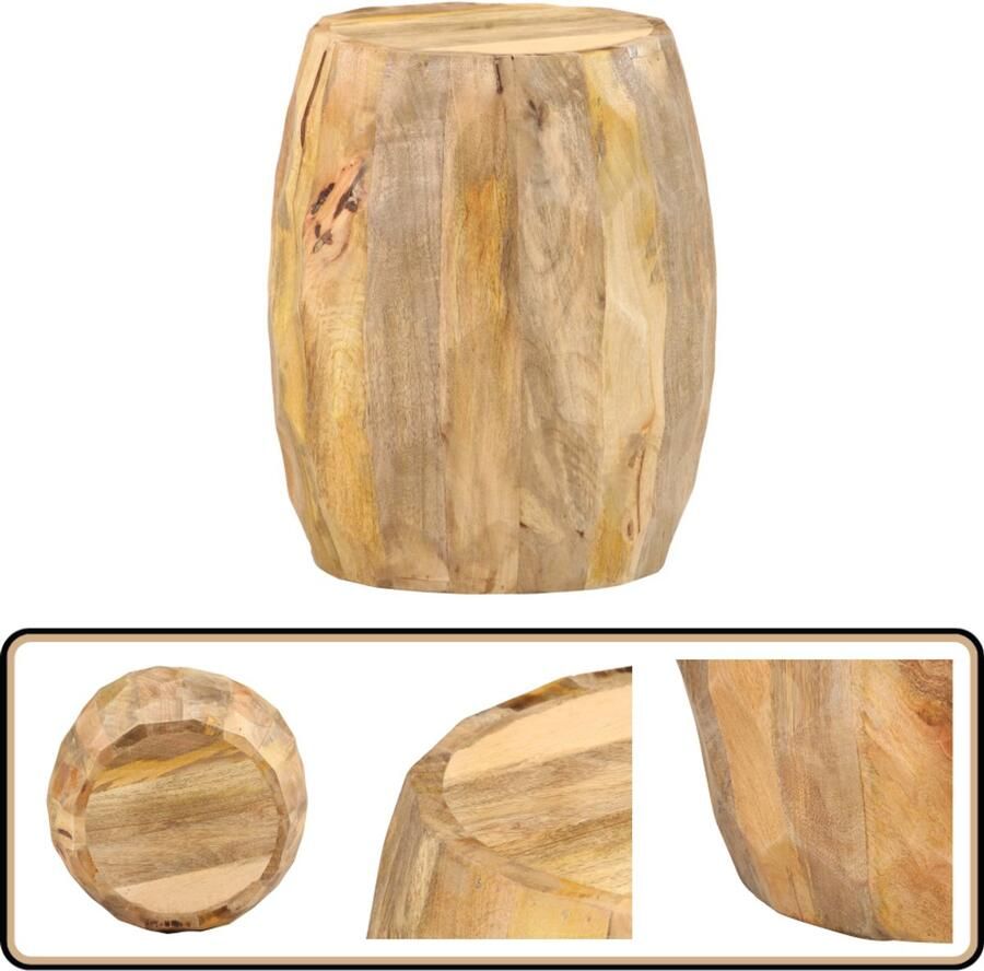 VidaXL Kruk Trommelvormig Massief Mangohout Kruiken Houten Meubels Stoelen Zithoek Interieurdecoratie