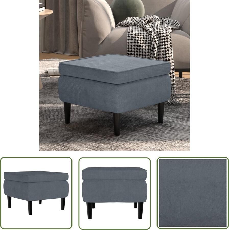 The Living Store Voetenbank donkergrijs fluweel 55 x 54.5 x 42 cm Voetenbank Kruk Poef Lounge Meubilair Donkere Kleuren - Foto 2