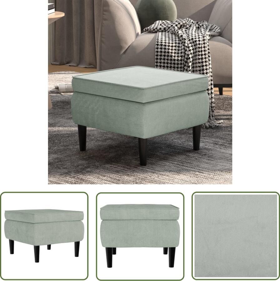 The Living Store Voetenbank fluweel lichtgrijs 55 x 54.5 x 42 cm houten poten Voetenbank Kruk Lounge Meubilair Fluweel Bankje Grijze Bank - Foto 2