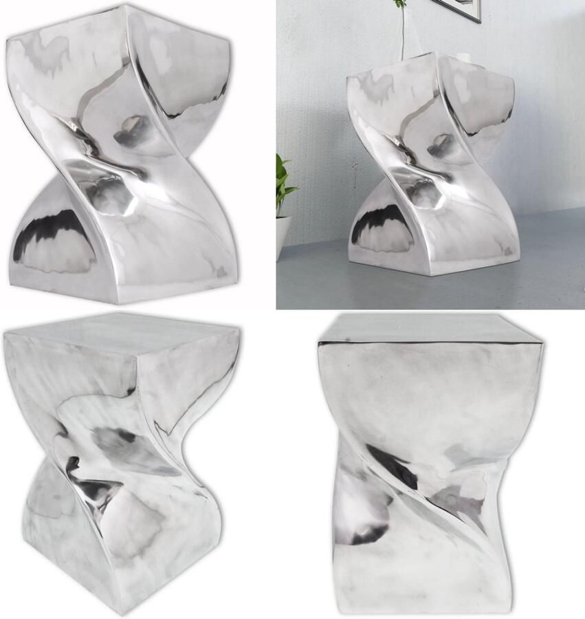 VidaXL Kruk bijzettafel in gedraaide vorm zilver aluminium Kruk Krukken Bijzettafel Bijzettafels