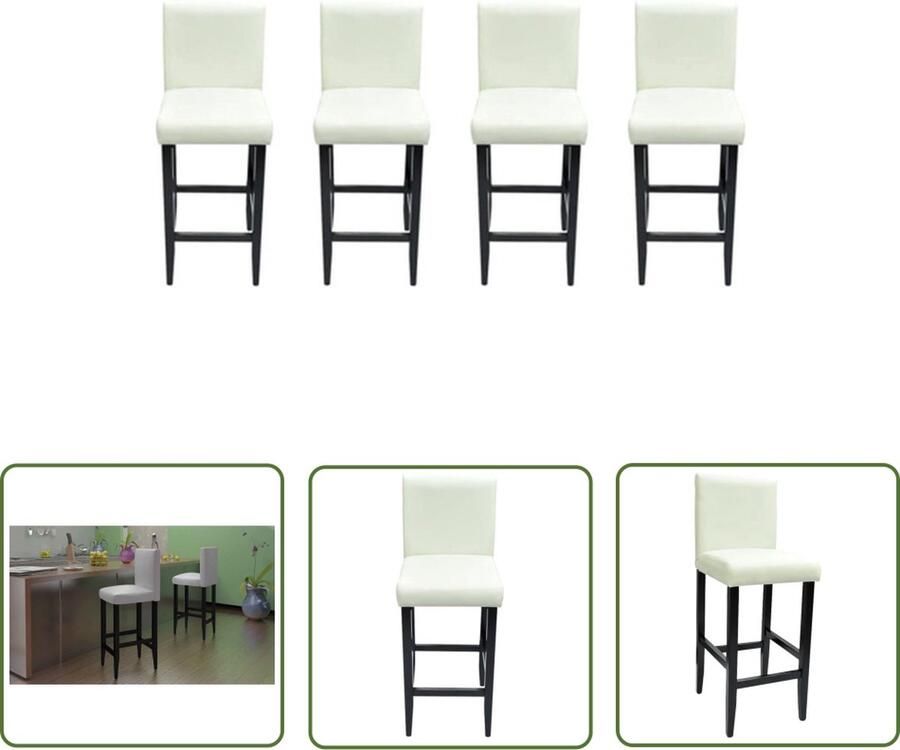 The Living Store Barkrukset Klassiek ontwerp Kunstleren bekleding Houten poten 4 stuks Crèmewit + zwart 41x45x108 cm Barstoel Krukje Eetkamerstoel Salonstoel Vintage Meubels - Foto 2