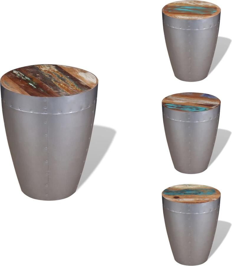 VidaXL Antieke Houten Kruk 36x44 cm Gerecycled Hout Aluminium Basis Bruin Krukje