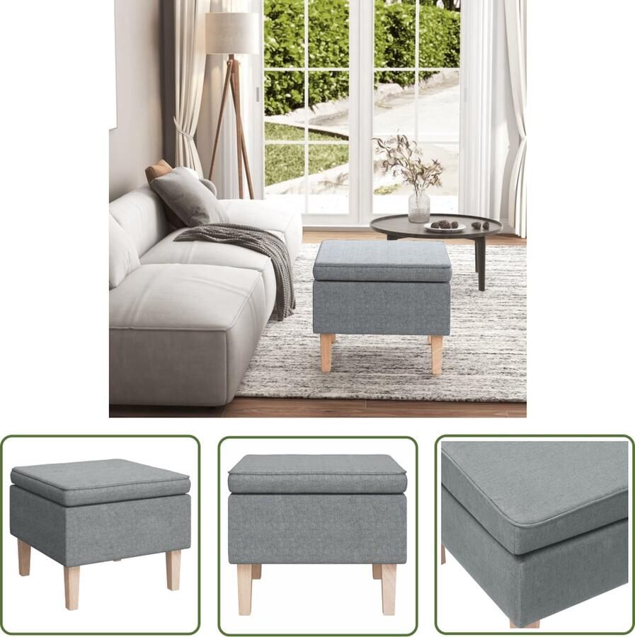 The Living Store Voetenbank Lichtgrijs Stof 55 x 54.5 x 42 cm Vierkante Houten Poten Voetenbank Krukje Zithoek Woongebruik Livingroom Meubels - Foto 2