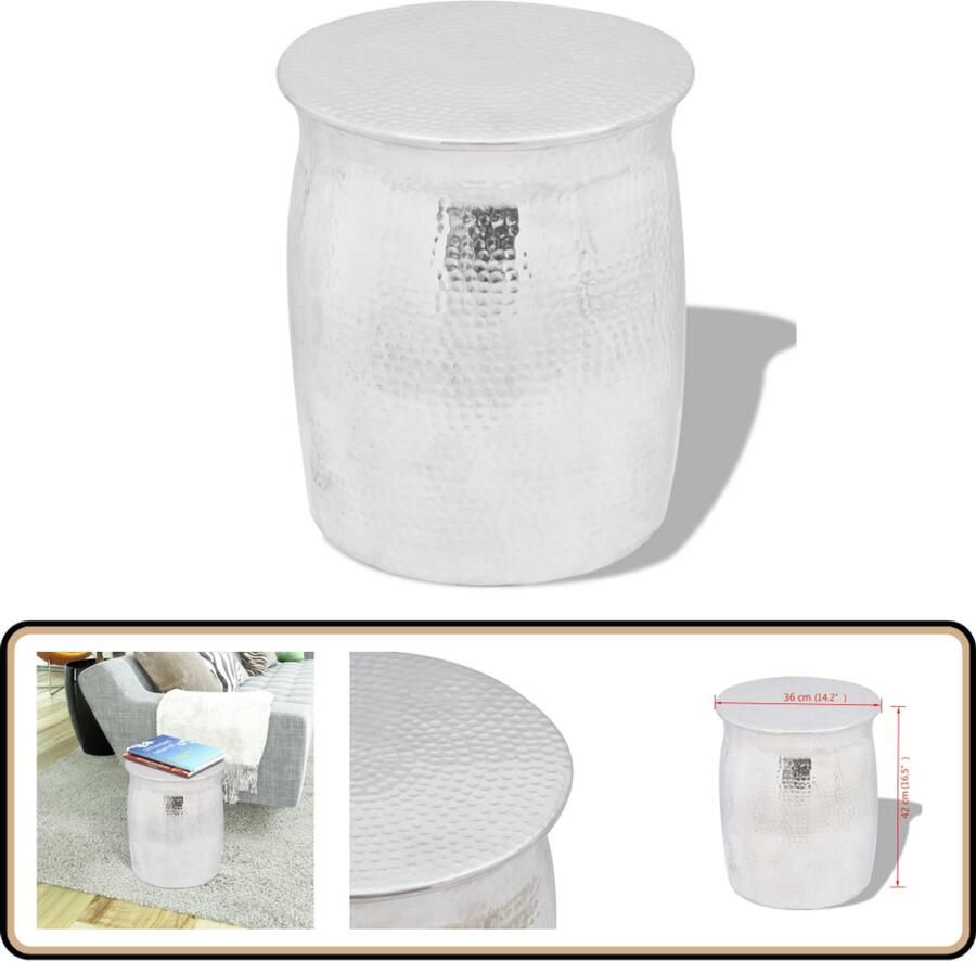 VidaXL -Krukje bijzettafeltje-gehamerd-aluminium-zilverkleurig