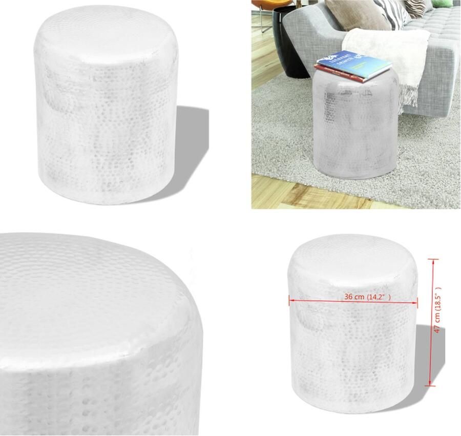 VidaXL Krukje bijzettafeltje gehamerd aluminium zilverkleurig Kruk Krukken Stoel Stoelen