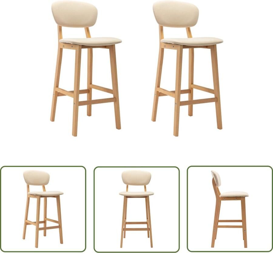 The Living Store Barstoelenset Crème Stof Beukenhout 45x47x92 cm Massief Voetensteun Barstühlen Krukjes Bar Stools Lounge Chairs Eetkamerstoelen - Foto 2