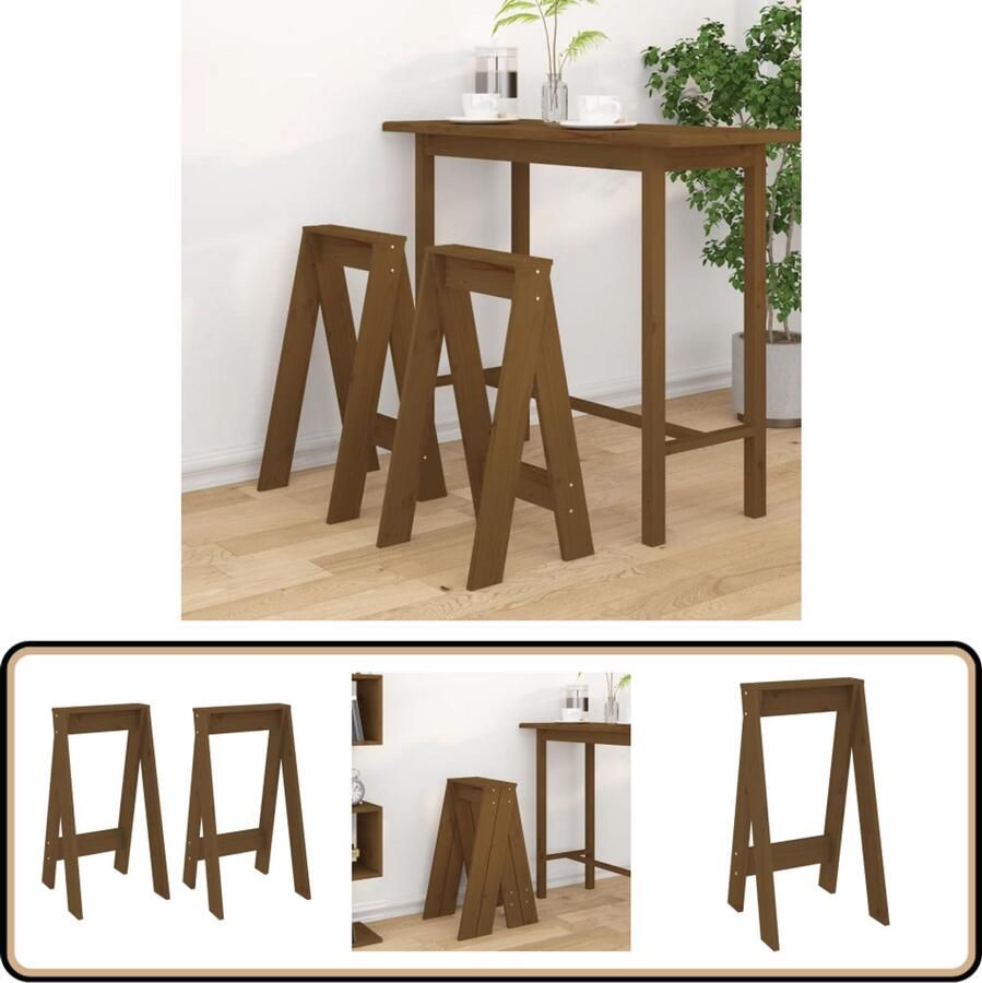VidaXL Krukken 2 st 40x40x75 cm Massief Grenenhout Krukken Barkrukken Keukenkrukken Zitkruk Houten Krukken