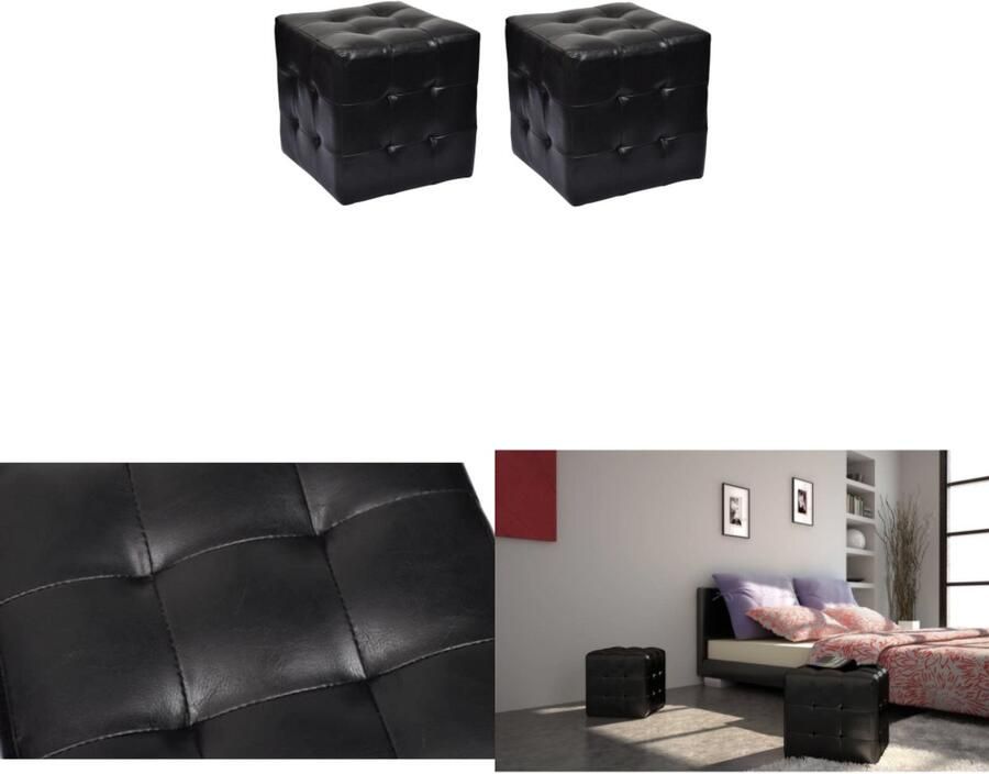 VidaXL Krukken 2 st kubusvormig zwart Hocker Hockers Kruk Krukken