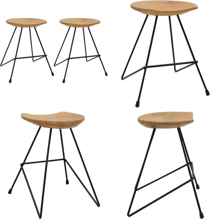 VidaXL Krukken 2 st massief teakhout Kruk Krukken Teakhouten Kruk Teakhouten Krukken